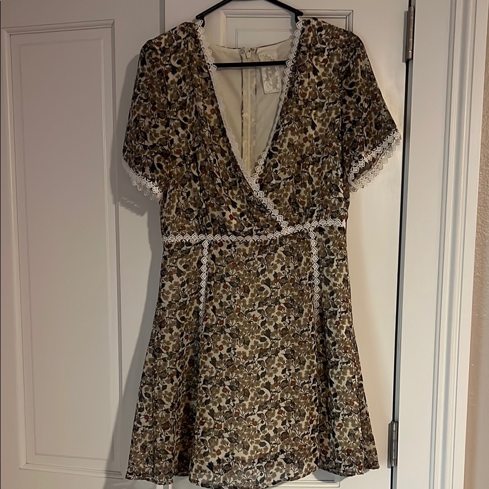 Floral Wrap Mini Dress with Lace Trim